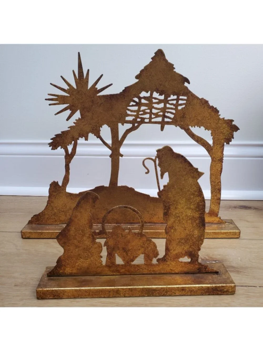 Promise of Christmas Deluxe Gold Nativity Robert Stanley Metal 2 Piece Set Boxed
